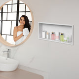 641 x 336 x 101mm Shower Niche Single Shelf Organizer No Tile Needed in White - Low Angle