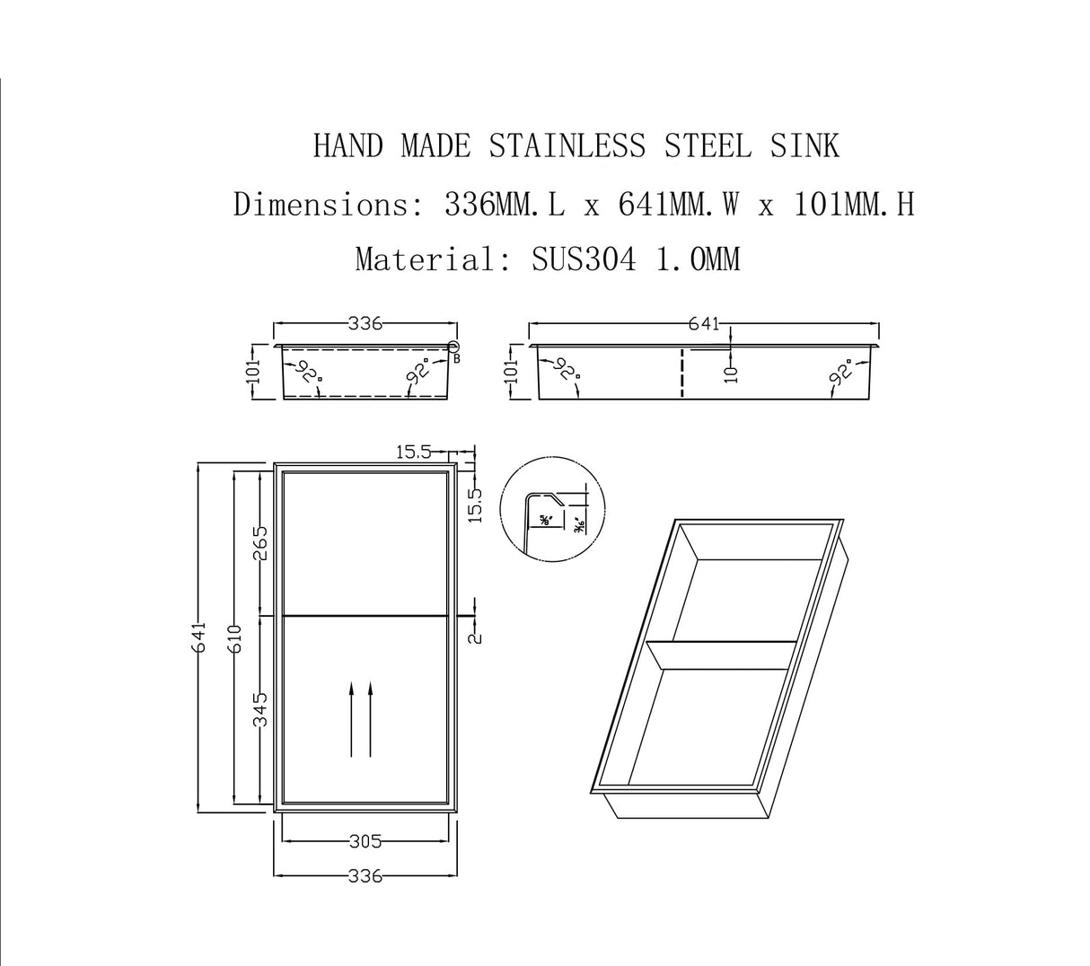 641 x 336 x 101mm Shower Niche Double Shelf Organizer No Tile Needed in White