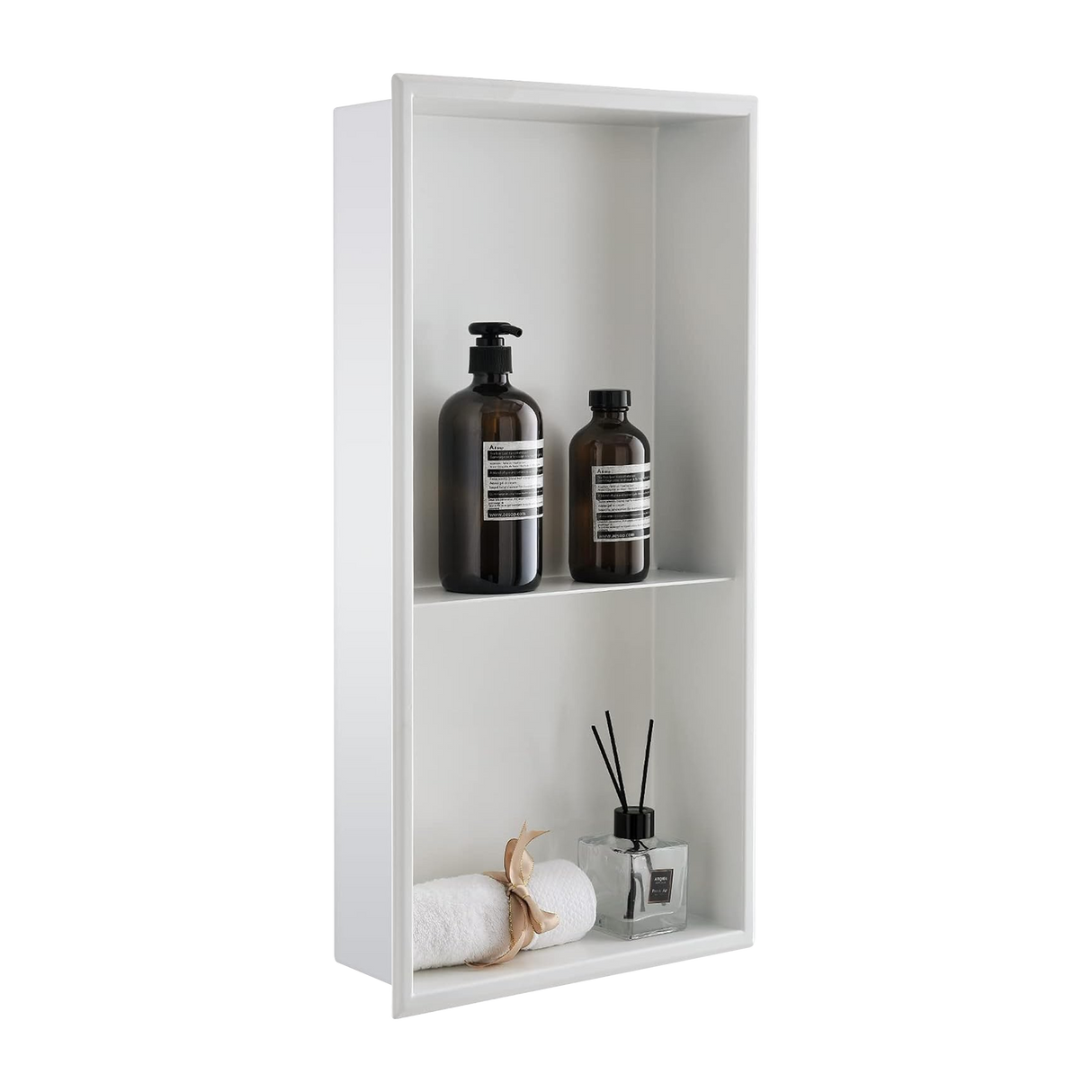 641 x 336 x 101mm Shower Niche Double Shelf Organizer No Tile Needed in White