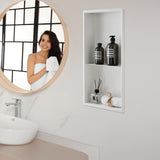 641 x 336 x 101mm Shower Niche Double Shelf Organizer No Tile Needed in White - Rear View