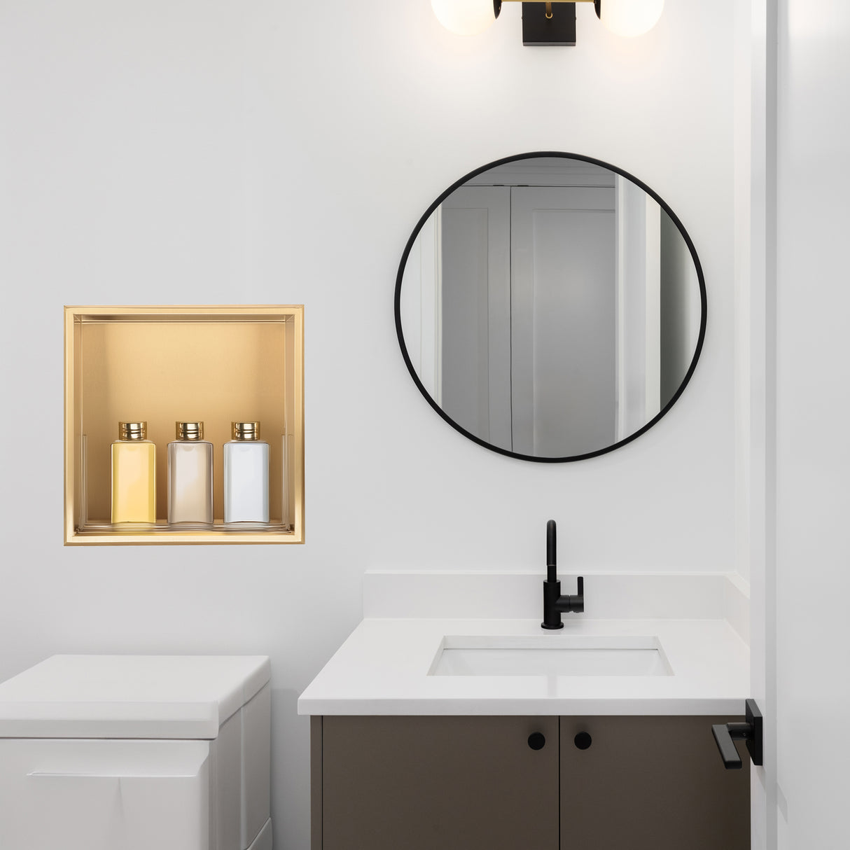 336 x 336 x 101mm Shower Niche Single Shelf Organizer No Tile Needed in Gold