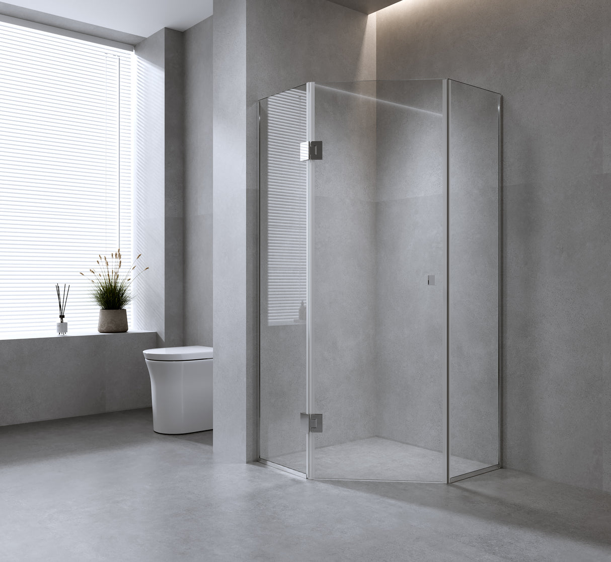 100cm Frameless Diamond Shower Screen &ndash; Channels with SS Hinges in Gold, Square Knob Handles