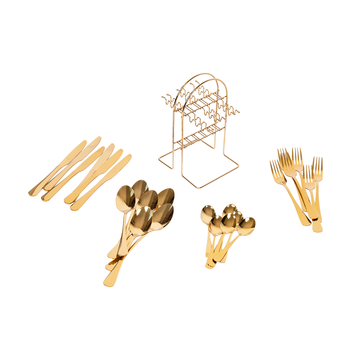 Tableware 24PC Gold Cutlery Set SS304 Household Knife Fork Spoon Kitchen with Storage Rack Dinner Service