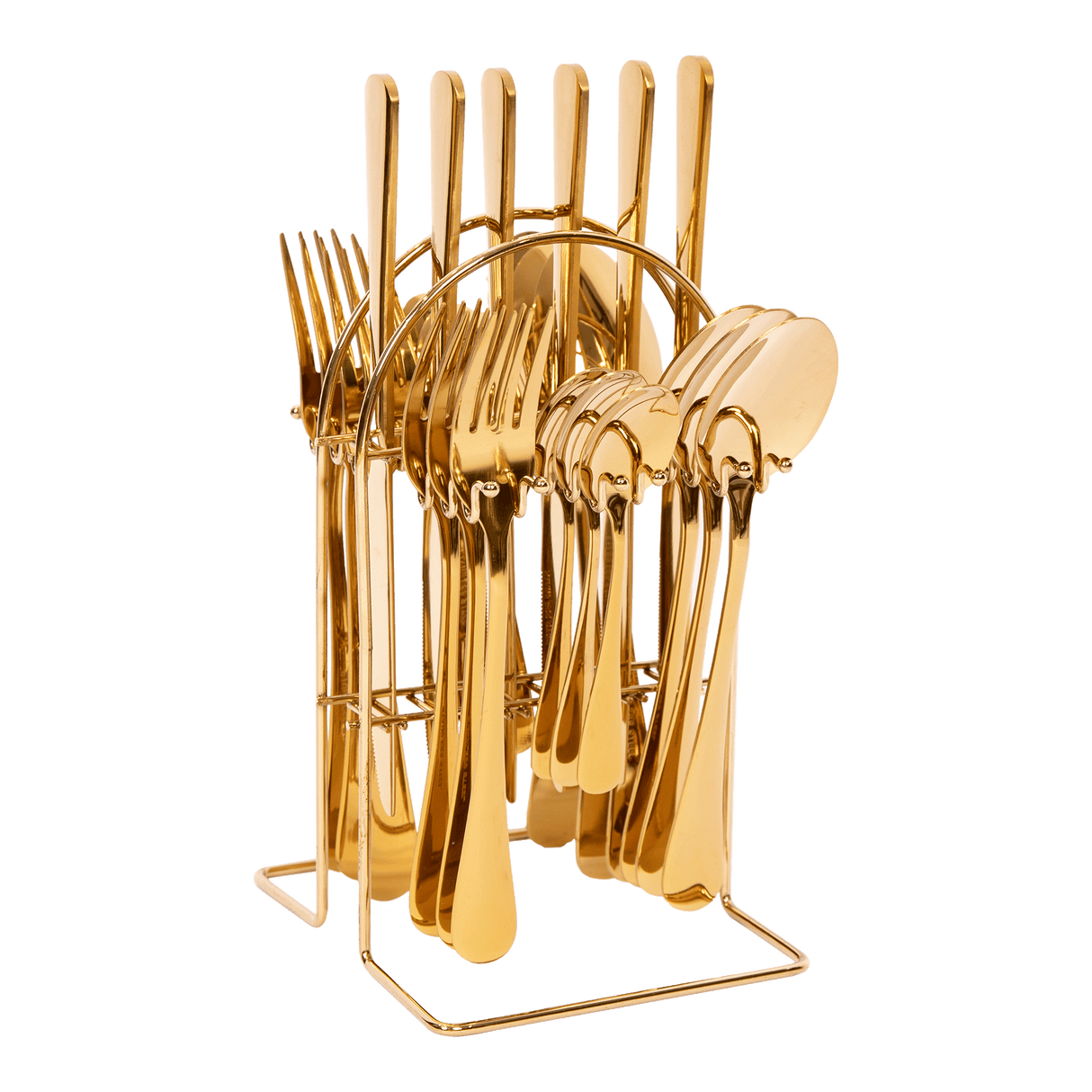 Tableware 24PC Gold Cutlery Set SS304 Household Knife Fork Spoon Kitchen with Storage Rack Dinner Service