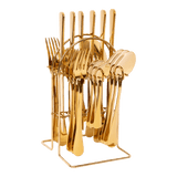 Tableware 24PC Gold Cutlery Set SS304 Household Knife Fork Spoon Kitchen with Storage Rack Dinner Service - Top-Down View