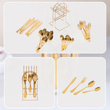 Tableware 24PC Gold Cutlery Set SS304 Household Knife Fork Spoon Kitchen with Storage Rack Dinner Service - Low Angle