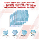 5pcs 3D Wall Stickers Self-adhesive Wallpaper Resistant High Temperature