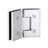 90cm Frameless Diamond Shower Screen &ndash; Chrome F-Brackets, Brass Hinges & Square Knob Handle - Close-Up Angle