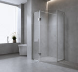 90cm Frameless Diamond Shower Screen &ndash; Channels with Brass Hinges in Black, Square Double Pull Handle