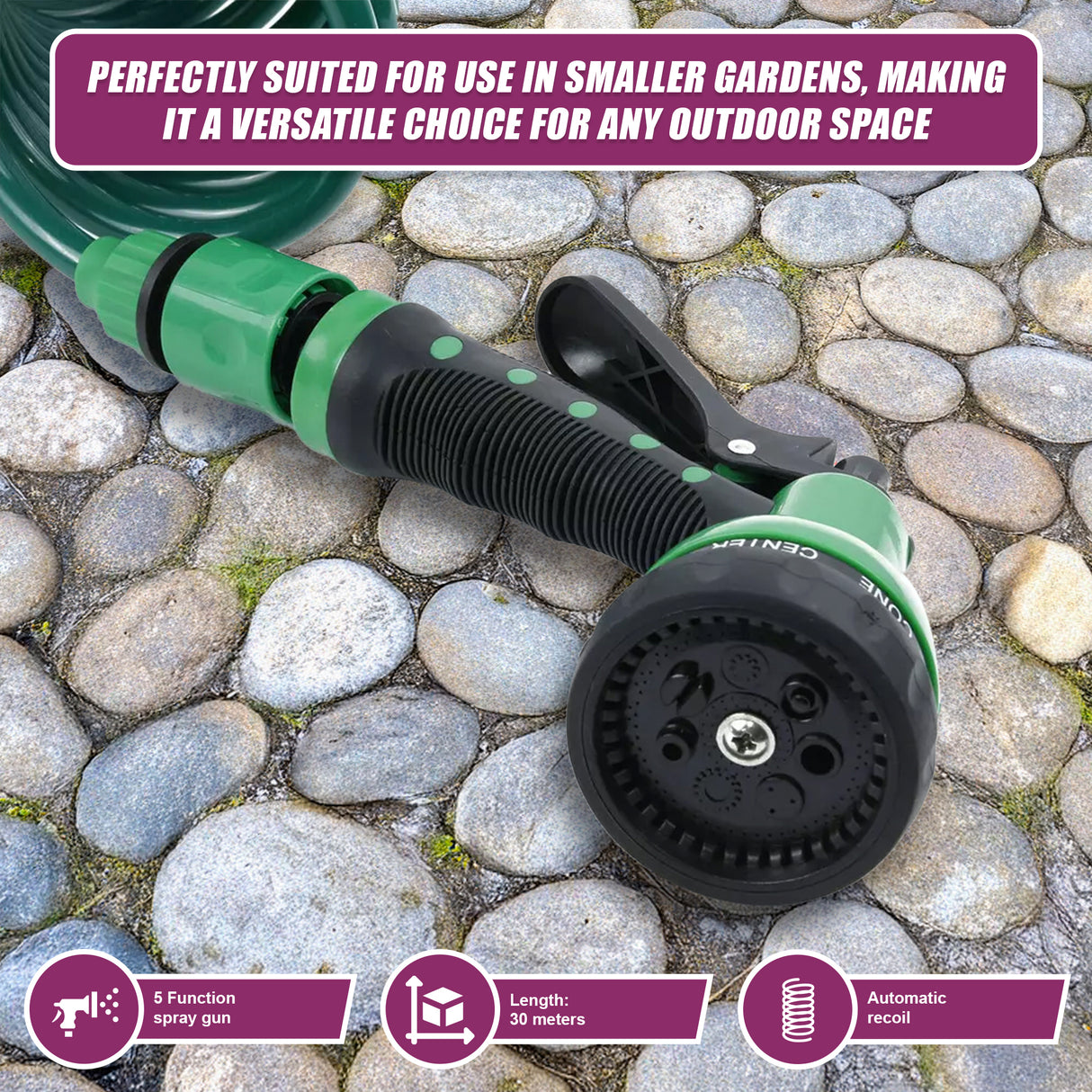 30M Garden Hose Heavy-Duty Coiled Spiral Car Washing Cleaning Water Hose Garden