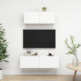 2 Piece TV Cabinet Set White Engineered Wood - Front View