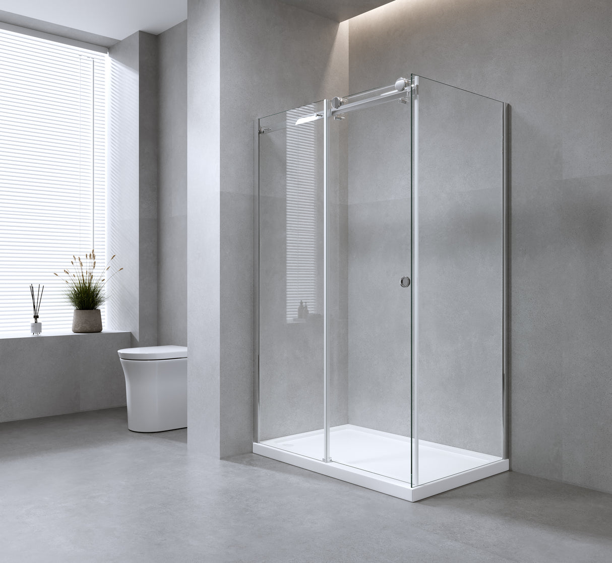 140x80cm Frameless Glass Sliding Corner Shower &ndash; With Gunmetal Rail and U-Brackets for Contemporary Bathrooms