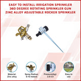 Easy to Install Irrigation Sprinkler 360 Degree Rotating Sprinkler Gun Zinc Alloy Adjustable Rocker Sprinkler - Side View