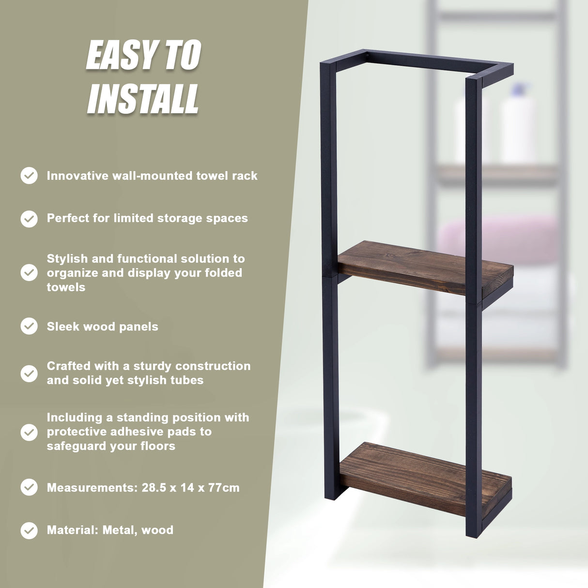 Stylish Bathroom Towel Storage Rack with Wooden Shelves