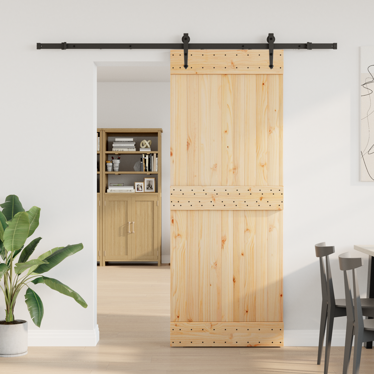 Sliding Door NARVIK Natural and Black 80 x 210 cm (213.5 cm)