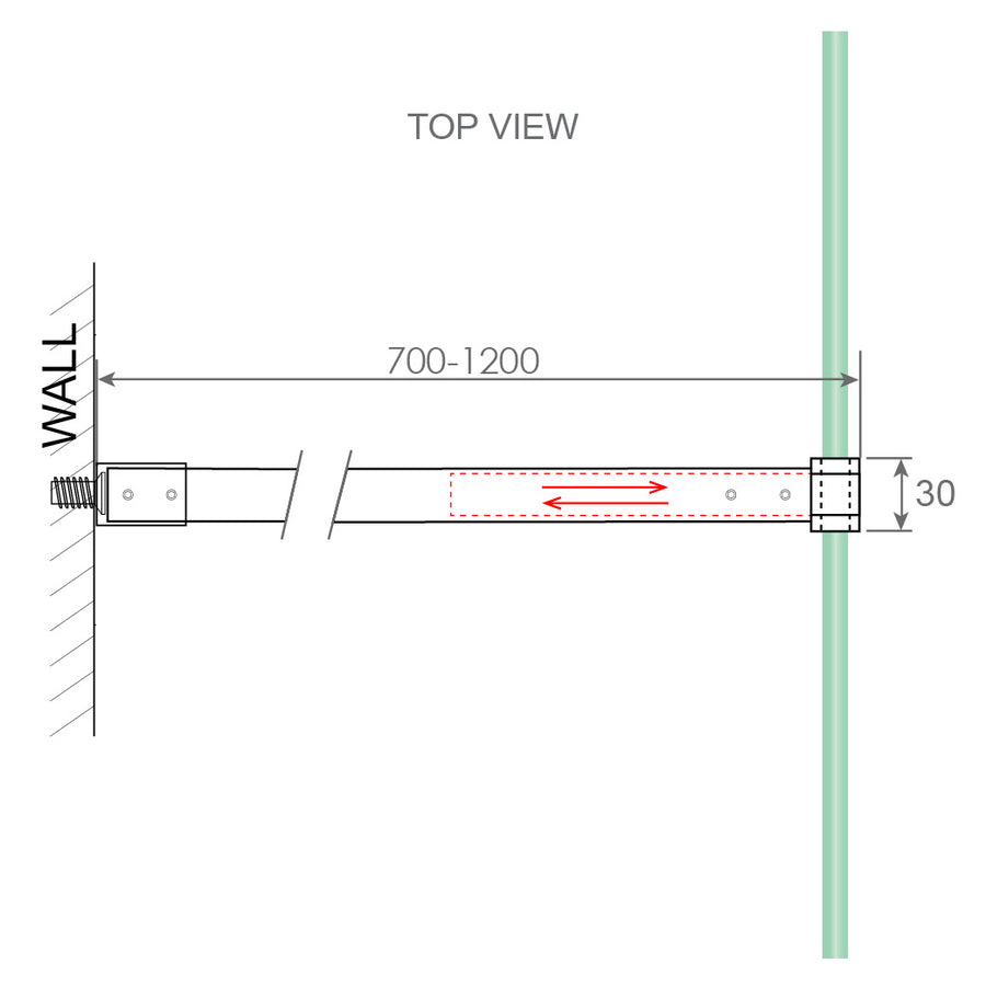 70cm Reeded Glass Shower Screen with Gunmetal F-Brackets and Square Pole