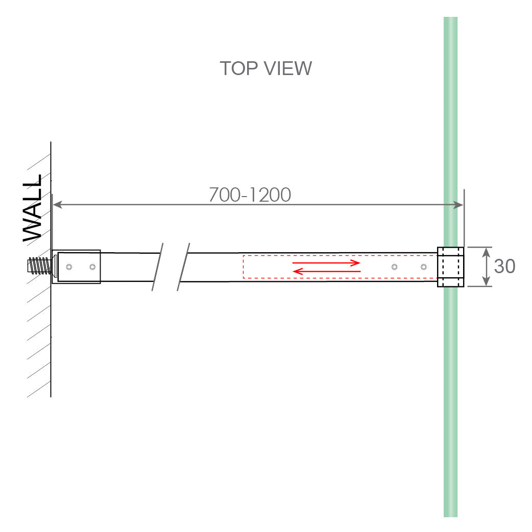 90cm Reeded Glass Shower Screen with Black F-Brackets and Square Pole