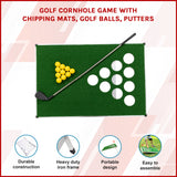 Golf Cornhole Game With Chipping Mats, Golf Balls, Putters - 45-Degree Angle