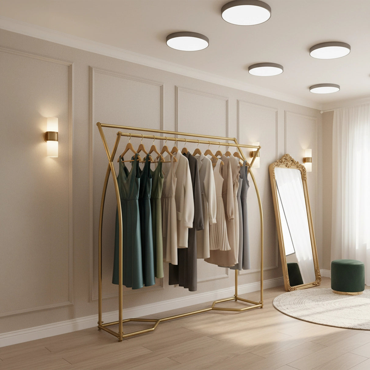 Commercial Clothing Garment Rack Retail Shop in Gold