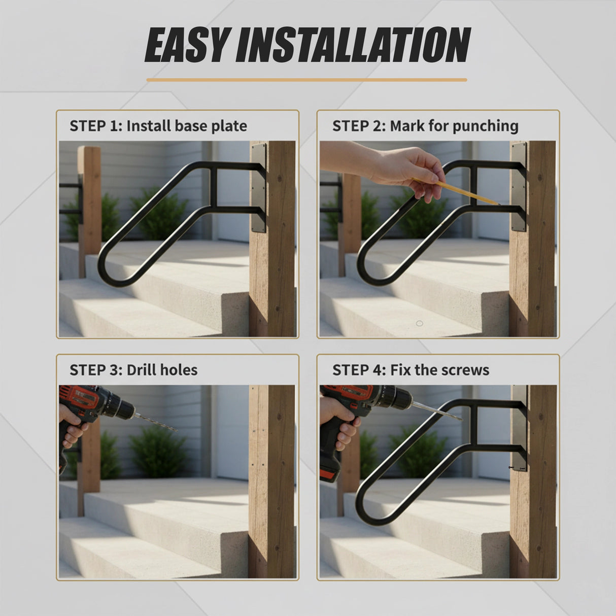 Handrail Steps Railing Outdoor Indoor Metal Rail