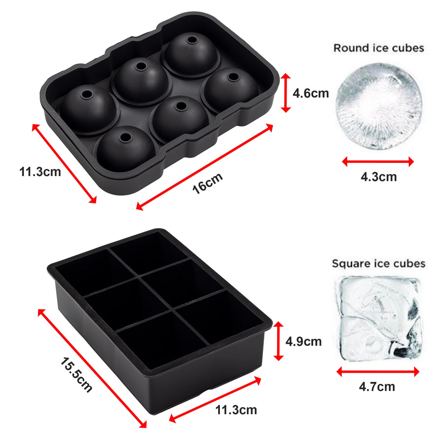 2x Ice Cube Tray Ball Mould Cube Silicone For Whisky Cocktails