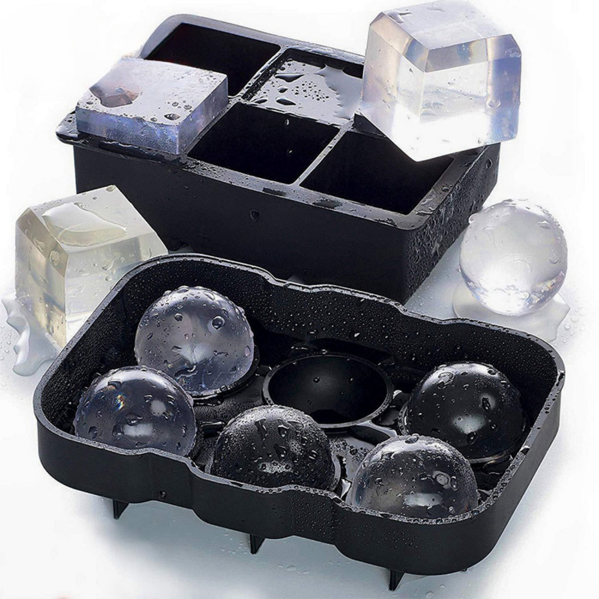 2x Ice Cube Tray Ball Mould Cube Silicone For Whisky Cocktails