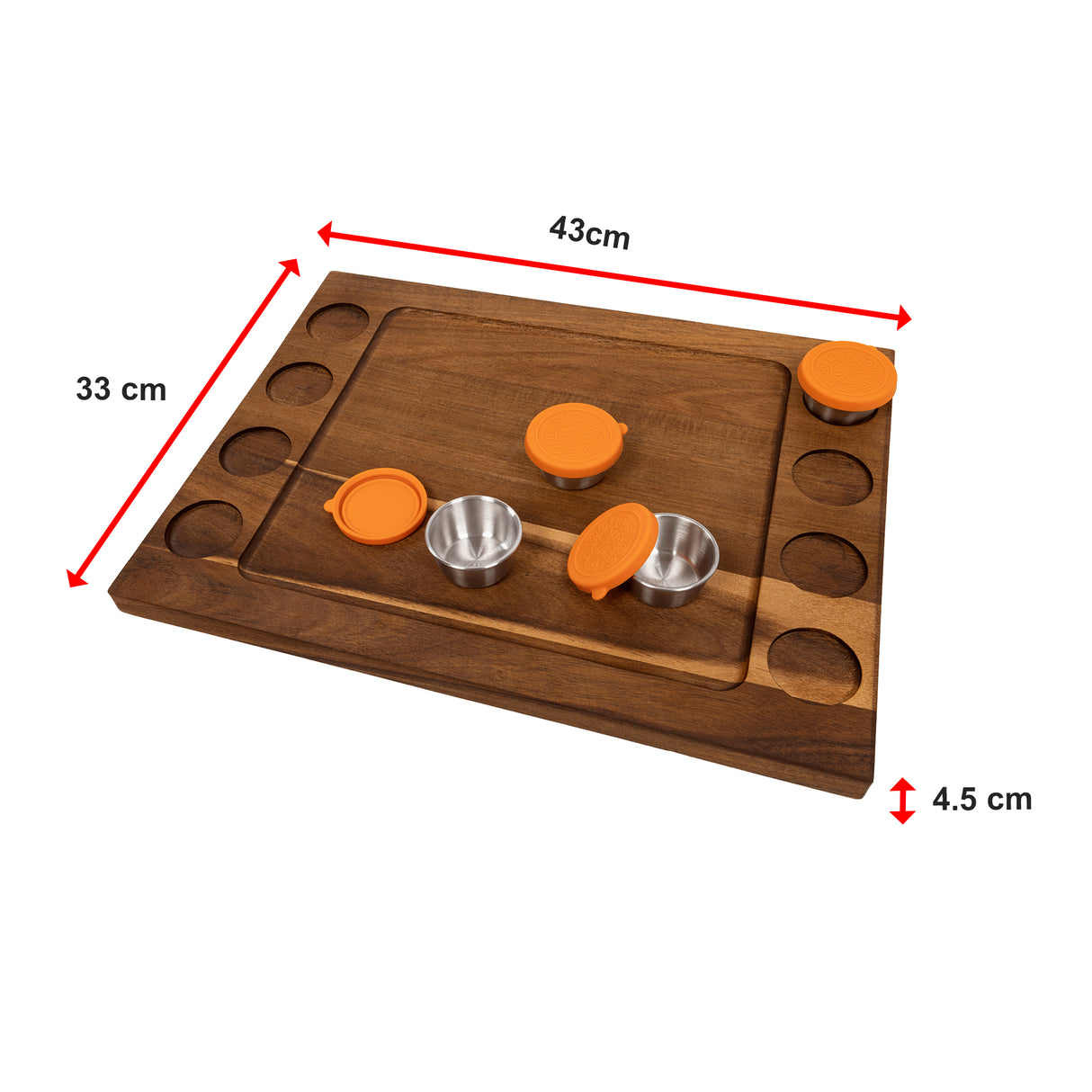Serving Tray Double Sided Charcuterie Board 8 Sauce Cups Gift