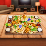 Serving Tray Double Sided Charcuterie Board 8 Sauce Cups Gift - Front View