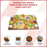 Serving Tray Double Sided Charcuterie Board 8 Sauce Cups Gift - Close-Up Angle