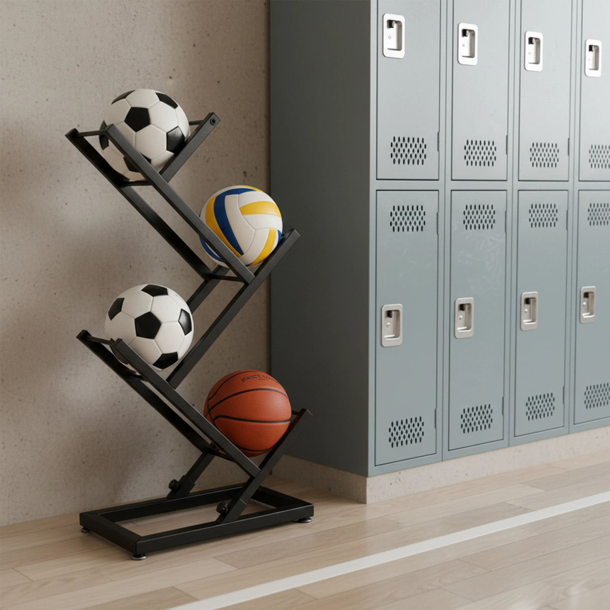 Ball Trolley Rack Display Stand Basketball Football Storage