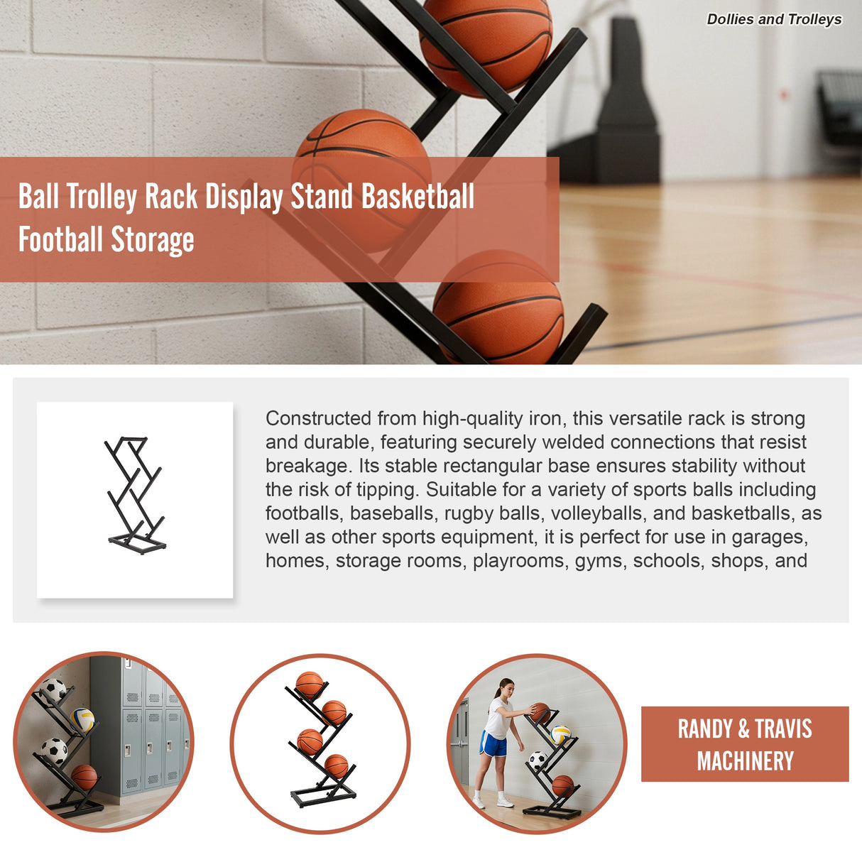 Ball Trolley Rack Display Stand Basketball Football Storage
