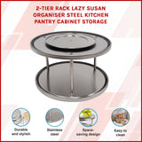 2-Tier Rack Lazy Susan Organiser Steel Kitchen Pantry Cabinet Storage