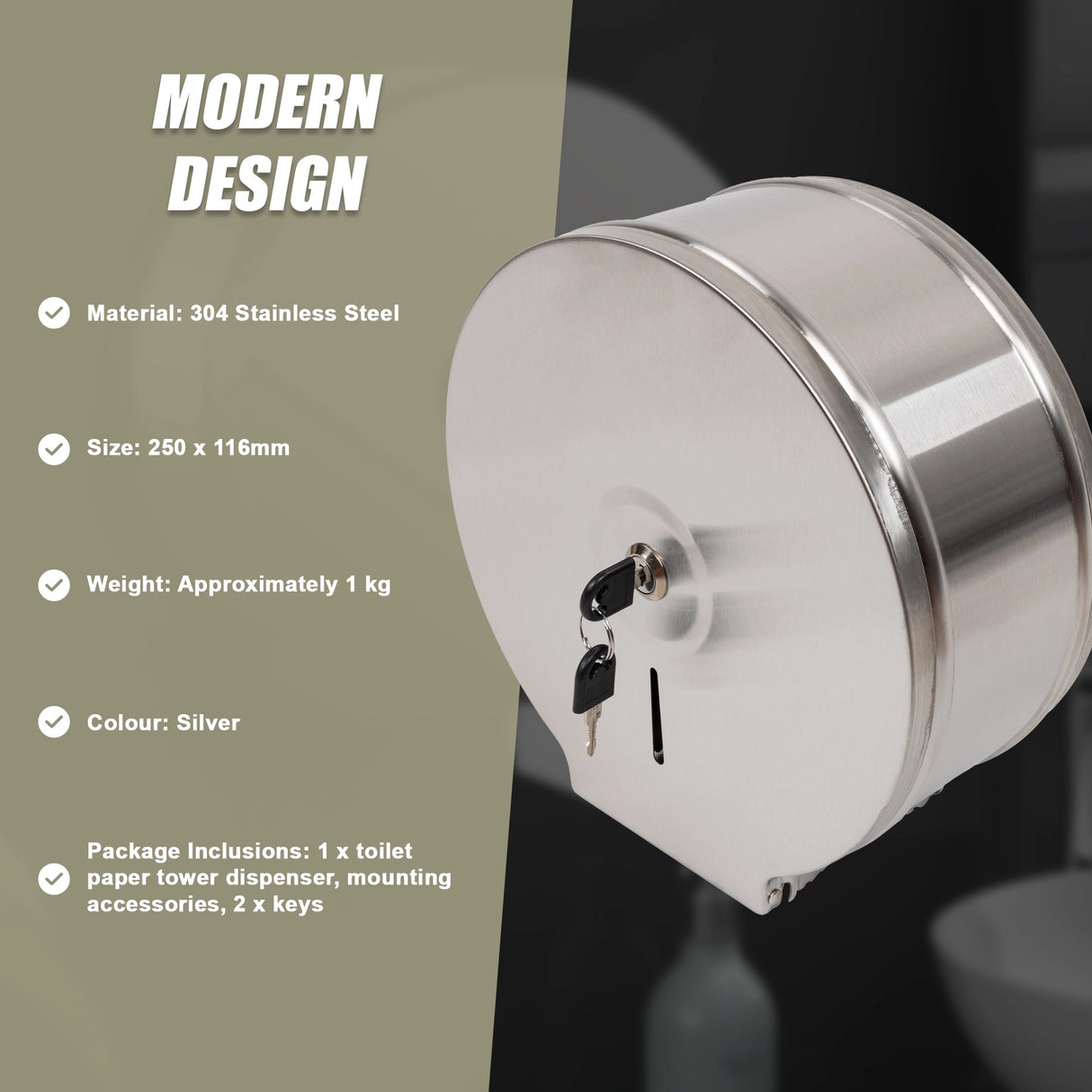 Brushed Stainless Steel Wall Mounted Toilet Paper Towel Dispenser