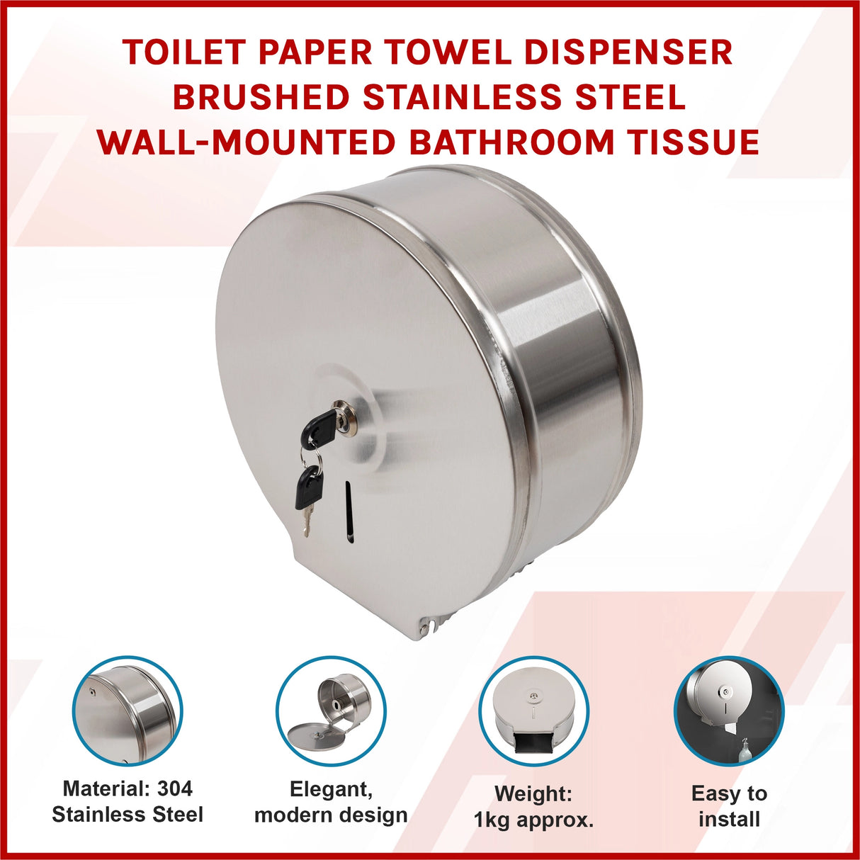 Brushed Stainless Steel Wall Mounted Toilet Paper Towel Dispenser