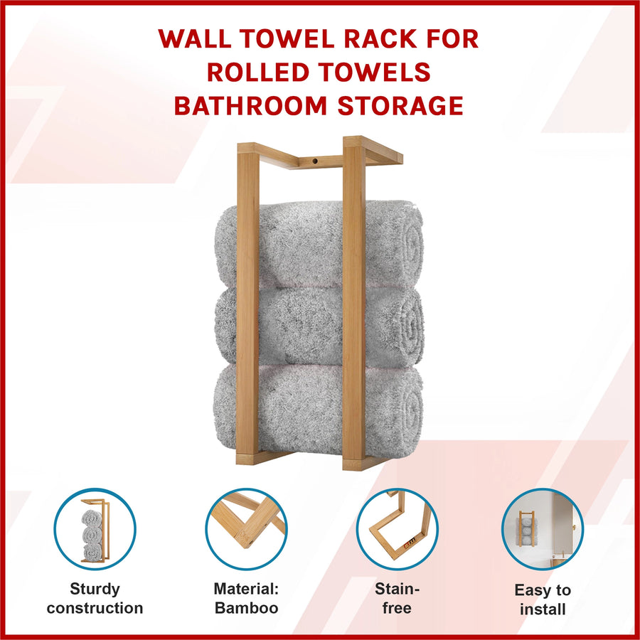 Wall Towel Rack for Rolled Towels Bathroom Storage