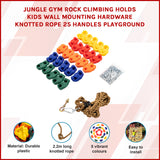 Jungle Gym Rock Climbing Holds Kids Wall Mounting Hardware Knotted Rope 25 Handles Playground - Front View