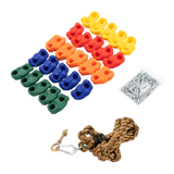 Jungle Gym Rock Climbing Holds Kids Wall Mounting Hardware Knotted Rope 25 Handles Playground - Top-Down View