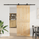 Sliding Door NARVIK Natural and Black 90 x 210 cm (213.5 cm) - Front View