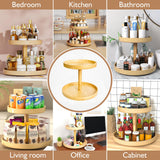 2-Tier Bamboo Lazy Susan Turntable Organizer for Kitchen Counter Cabinet - Close-Up Angle