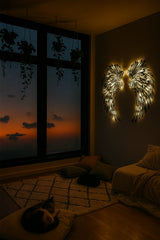 LED Angel Wing Metal Wall Art Wrought Iron Wings Sculpture Fairy Lights