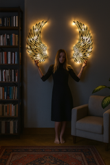 LED Angel Wing Metal Wall Art Wrought Iron Wings Sculpture Fairy Lights