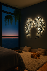 LED Angel Wing Metal Wall Art Wrought Iron Wings Sculpture Fairy Lights