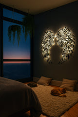 LED Angel Wing Metal Wall Art Wrought Iron Wings Sculpture Fairy Lights - 45-Degree Angle