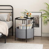 Round Side Table Bedside Storage Basket - Front View