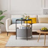 Round Side Table Bedside Storage Basket - Side View