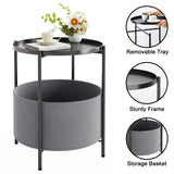 Round Side Table Bedside Storage Basket - Close-Up Angle