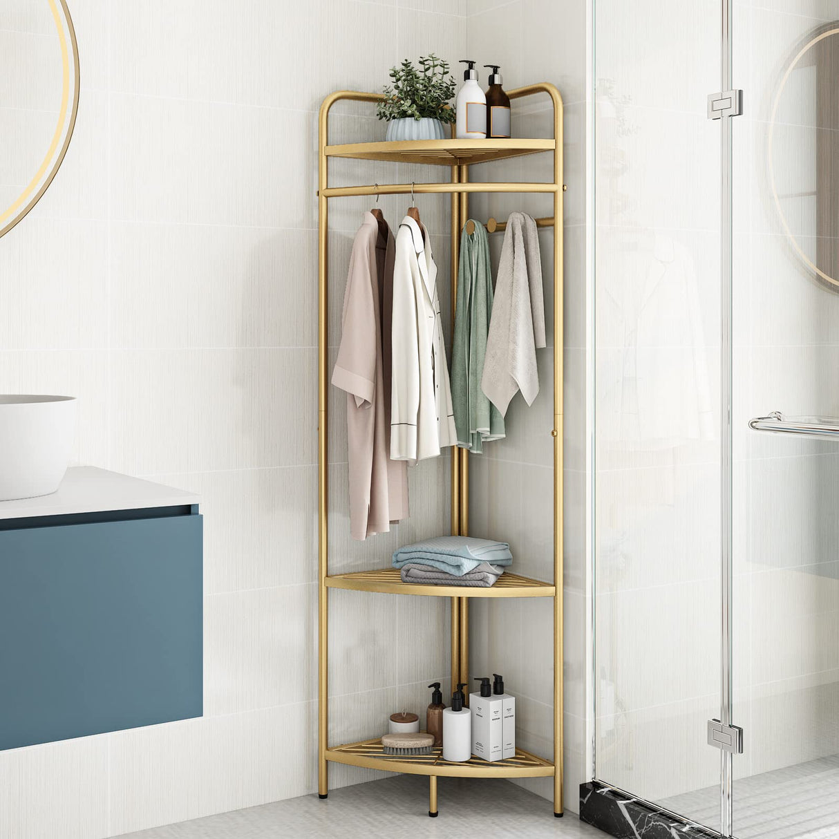 Corner Gold Clothing Rack &ndash; Stylish Clothes Storage Stand for Bedroom & Wardrobe