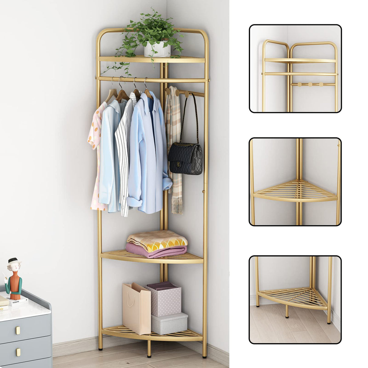 Corner Gold Clothing Rack &ndash; Stylish Clothes Storage Stand for Bedroom & Wardrobe