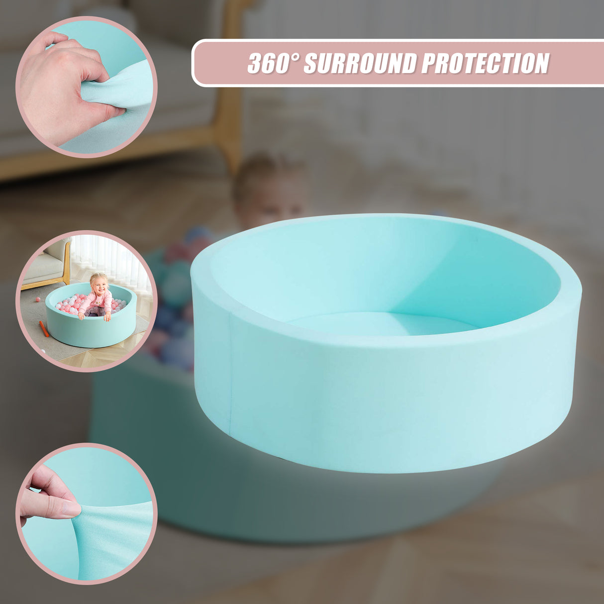 Round Ball Pit Playpen Enclosure &ndash; Safe Blue Play Area for Babies and Toddlers, Indoor or Outdoor