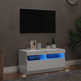 TV Cabinet with LED Lights High Gloss White 80x35x40 cm - Front View